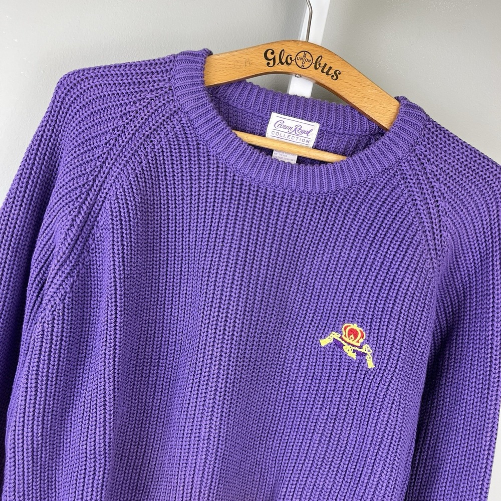 VTG 80s/90s Crown Royal Whiskey Promo‎ Sweater L Purple Chunky Crewneck Cotton